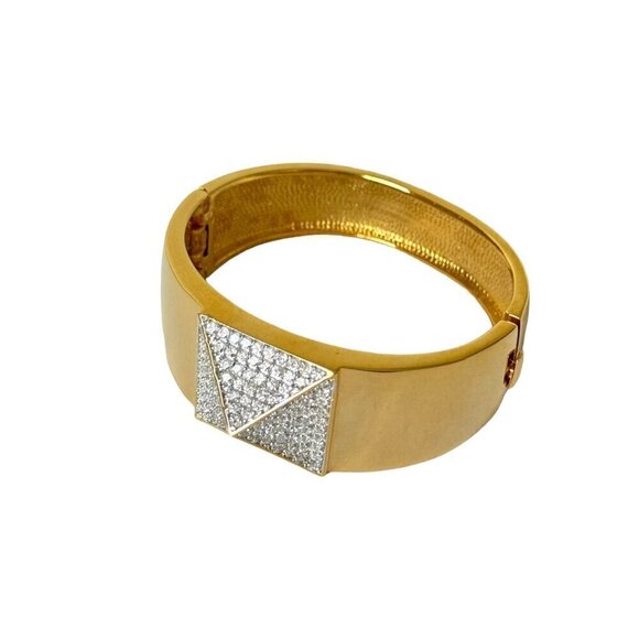 18K Gold Plated CZ Paved Pyramid Wide Bangle Cuff Bracelet For Women - Picture 5 of 10